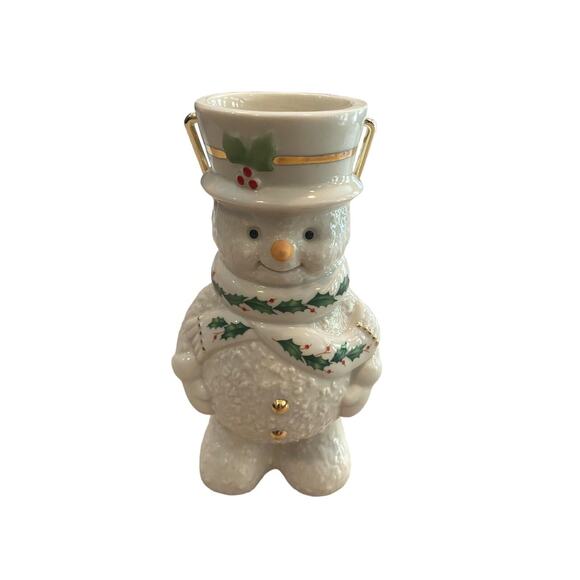 Lenox Snowman Tealight Lantern Figurine Gold Trim Handle Christmas Decorate - Picture 9 of 10